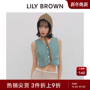马甲背心开衫 复古V领牛仔短款 LWFV252087 BROWN春夏款 LILY