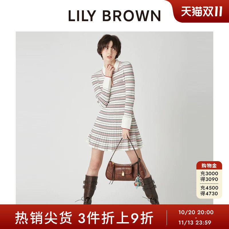 LILY BROWN2026春夏新品学院风POLO领修身针织连衣裙LWNO261131