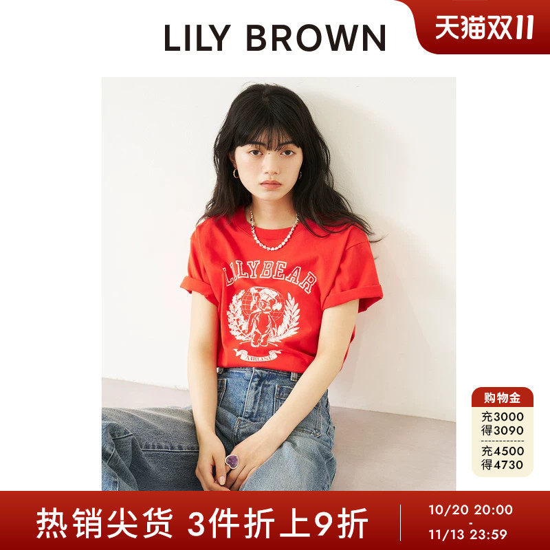 LILY BROWN2026春夏新品LILY BEAR小熊印花纯棉短袖T恤LWCT262049