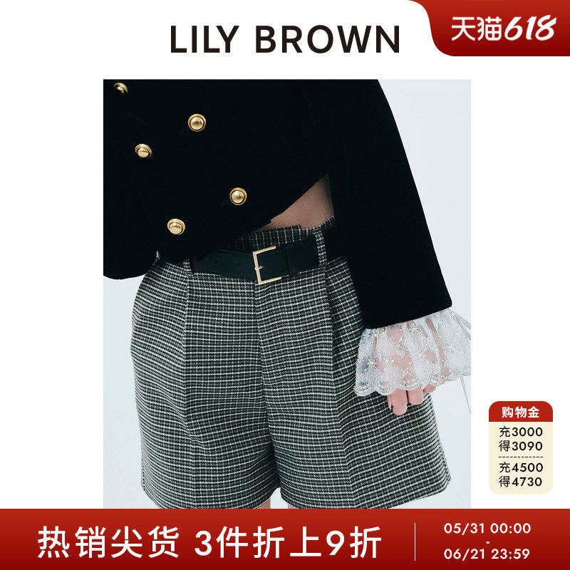 LILY BROWN秋冬款气质高腰腰带压褶直筒休闲短裤LWFP255110