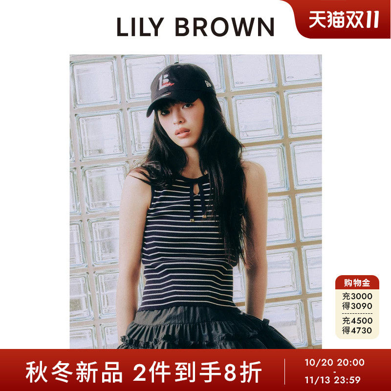 LILY BROWN2026秋冬新品百搭圆领无袖系带针织背心上衣LWNT264042