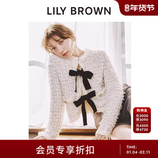 LILY BROWN2026早春新品可爱圆领亮丝蝴蝶结针织开衫LWNJ261808