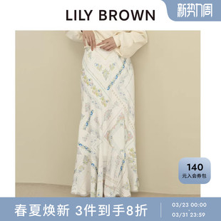 LILY 复古高腰印花鱼尾包臀半身裙LWFS261054 BROWN2026春夏新品