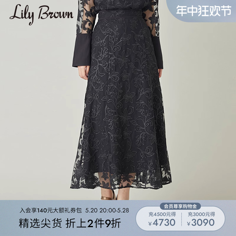 lily春夏新品优雅蕾丝刺绣伞裙