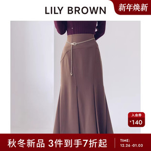 LILY 百搭压褶高腰包臀鱼尾半身裙LWFS254124 BROWN2025秋冬新品