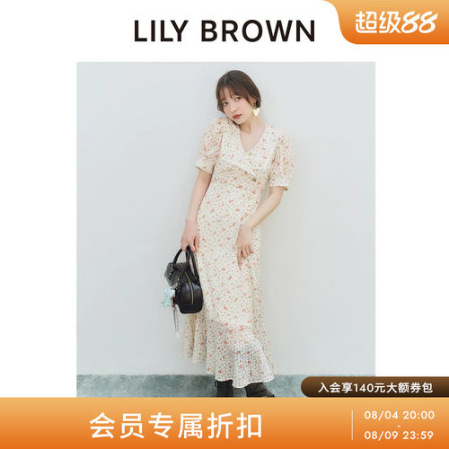 LILYBROWN收腰印花泡泡袖连衣裙