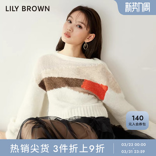 LILY 可爱复古几何拼色套头宽松毛衣LWNT234273 BROWN秋冬款