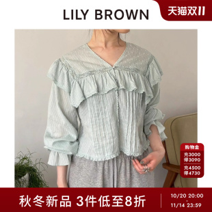 衬衫 甜美V领棉质荷叶边长袖 LWFT254064 BROWN2025秋冬新品 LILY