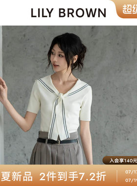 LILY BROWN2026春夏新品气质水手领撞色短袖针织衫上衣LWNT262042