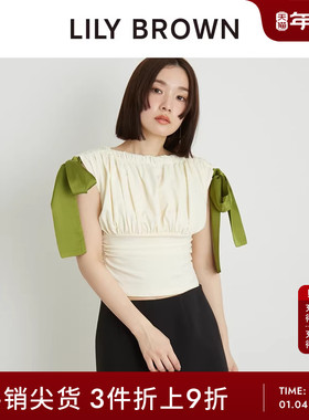 LILY BROWN春夏款 甜美撞色蝴蝶结系带收腰上衣LWCT242144