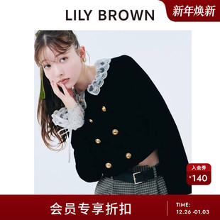LILY CANDY蕾丝领双排扣丝绒短外套LWFJ254814 BROWN2025秋冬新品
