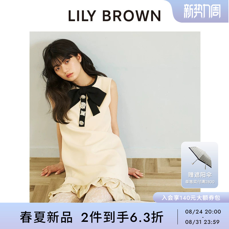 LILY BROWN2026春夏新品CANDY蝴蝶结拼接无袖连衣裙LWFO262845