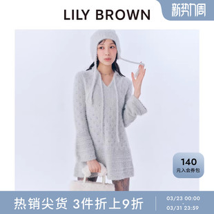 LILY 绒感系带钩针镂空A字连衣裙LWNO254081 BROWN秋冬款