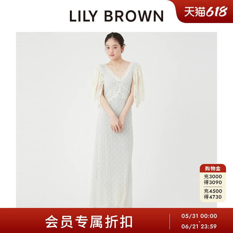 LILY BROWN2026春夏新品V领蕾丝短袖收腰修身连衣裙LWCO262077