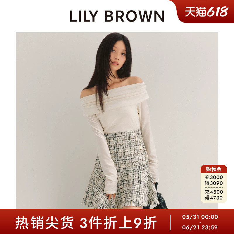 LILY BROWN秋冬款 甜美一字领不对称开叉抽褶上衣LWCT244041