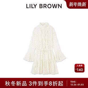 连衣裙LWFO254240 甜美荷叶边收腰A字长袖 LILY BROWN2025秋冬新品