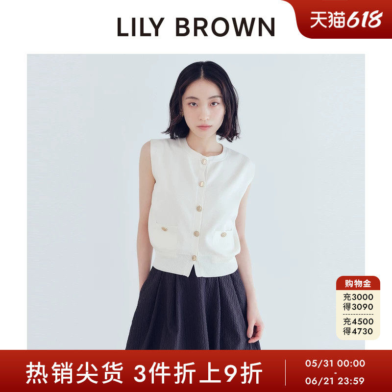 LILY BROWN秋冬款小香风圆领无袖针织开衫上衣LWNT254206