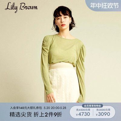 LILY春夏优雅性感泡泡袖薄针织衫