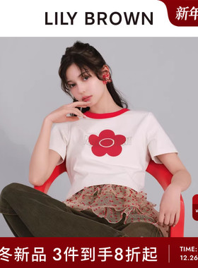 LILY BROWN2025秋冬新品MARY QUANT圆领印花短袖T恤LWCT254006