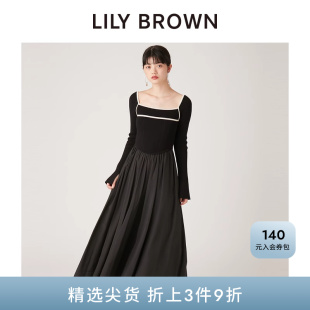 LILY 针织拼接连衣裙LWNO245027 BROWN秋冬款 气质方领喇叭袖