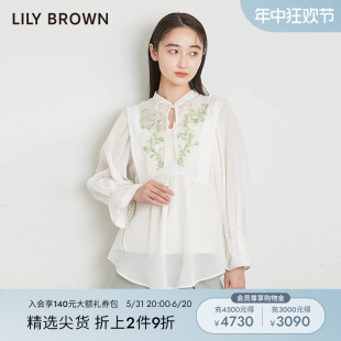 LILY 新中式 刺绣系带透视衬衫 上衣LWFT231162 BROWN春夏款