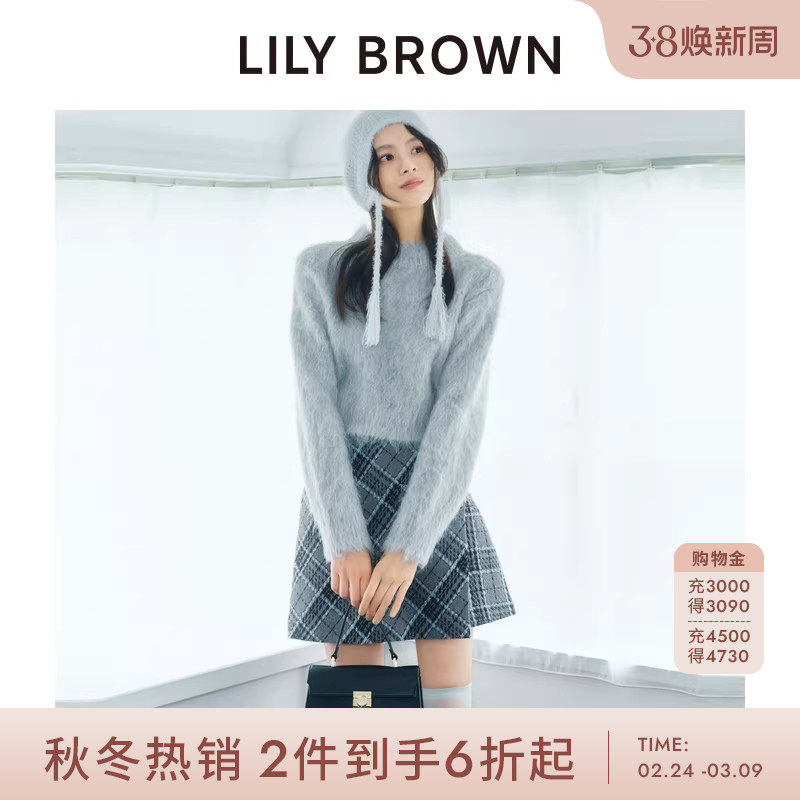 LILY BROWN秋冬款百搭圆领毛绒纯色针织衫毛衣LWNT254073