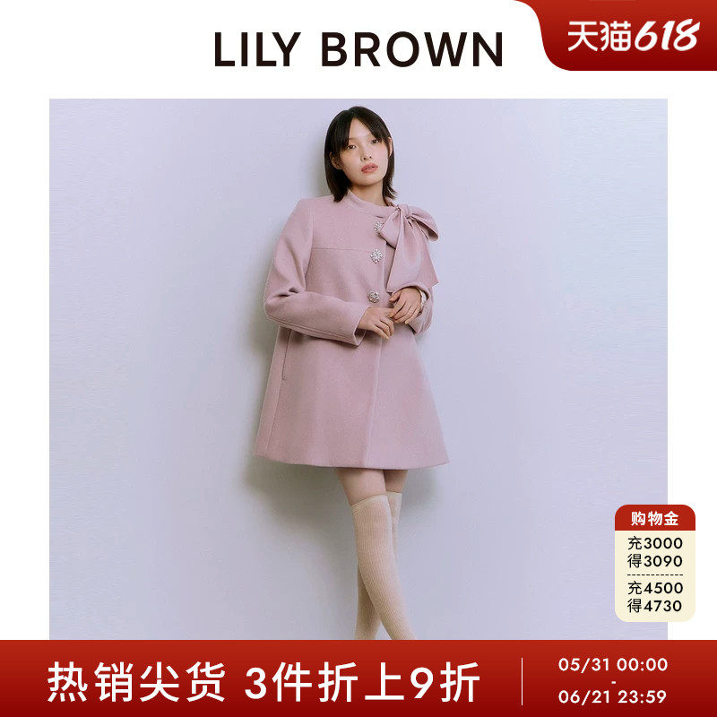LILY BROWN秋冬款蝴蝶结系带钻扣羊毛呢外套大衣LWFC255811