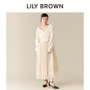LILY BROWN2025秋冬新品针织开衫吊带薄纱连衣裙两件套LWNO255055