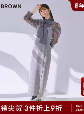 LILY BROWN春夏款 甜美透视蝴蝶结开叉连衣裙LWFO231031