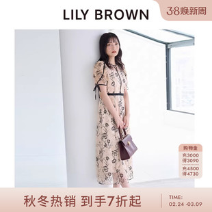 LILY BROWN2025秋冬新品百搭圆领刺绣泡泡短袖连衣裙LWFO254199