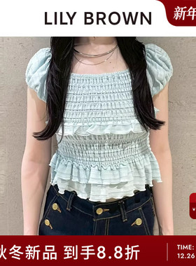 LILY BROWN2025秋冬新品甜美泡泡袖褶皱荷叶边收腰上衣LWCT254018
