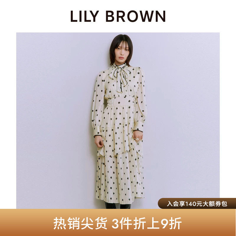 LILY BROWN秋冬款优雅蝴蝶结系带收腰百褶连衣裙LWFO255001