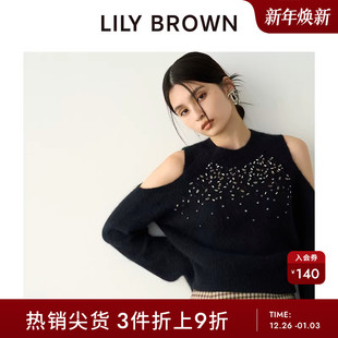 LILY CANDY甜美钉珠露肩针织上衣LWNT245811 BROWN秋冬款