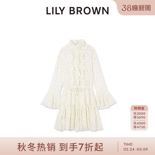 LILY BROWN2025秋冬新品甜美荷叶边收腰A字长袖连衣裙LWFO254240