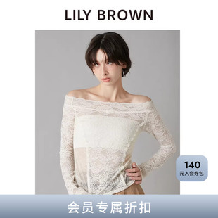 LILY 优雅气质一字领露肩蕾丝上衣LWCT261130 BROWN2026春夏新品
