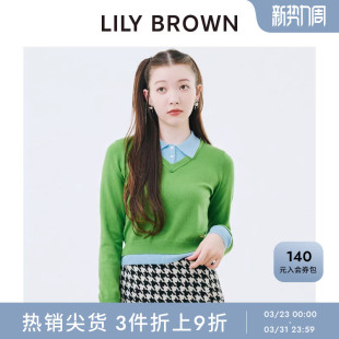 上衣LWNT254092 假两件撞色翻领拼接针织衫 LILY BROWN秋冬款
