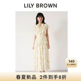 LILY BROWN2026春夏新品优雅荷叶边印花无袖收腰连衣裙LWFO262041