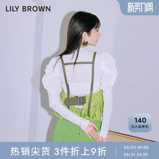 拼接修身 甜美泡泡袖 针织上衣LWNT231072 BROWN春夏款 LILY