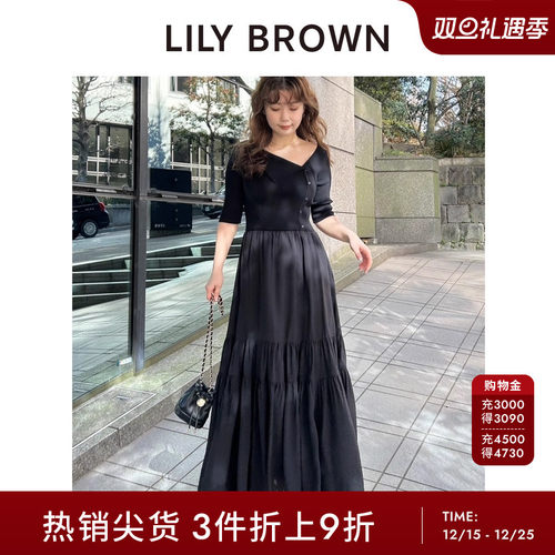 LILY BROWN春夏款 气质斜肩针织拼接褶皱连衣裙LWNO251057