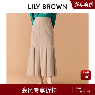 LILY 优雅高腰百褶铆钉鱼尾半身裙LWFS255053 BROWN2025秋冬新品