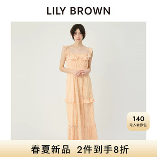 LILY BROWN2026春夏新品优雅荷叶边蕾丝收腰吊带连衣裙LWFO262085