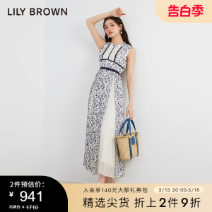 LILY BROWN春夏款新中式印花无袖百褶拼接连衣裙LWFO231027