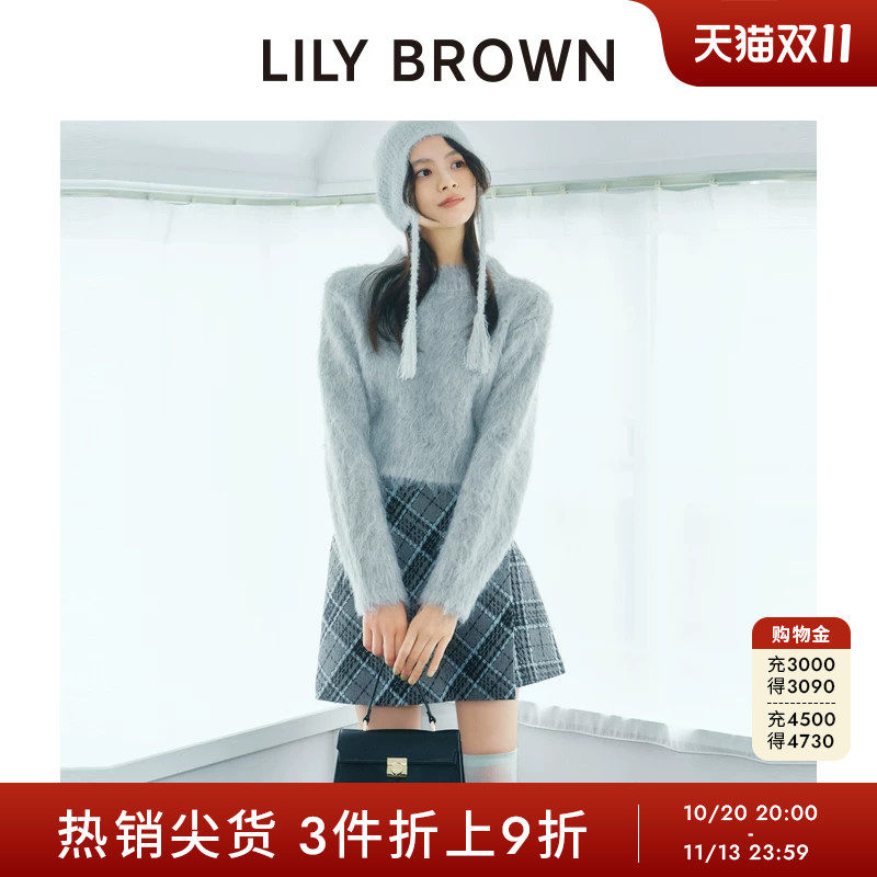 LILY BROWN秋冬款百搭圆领毛绒纯色针织衫毛衣LWNT254073