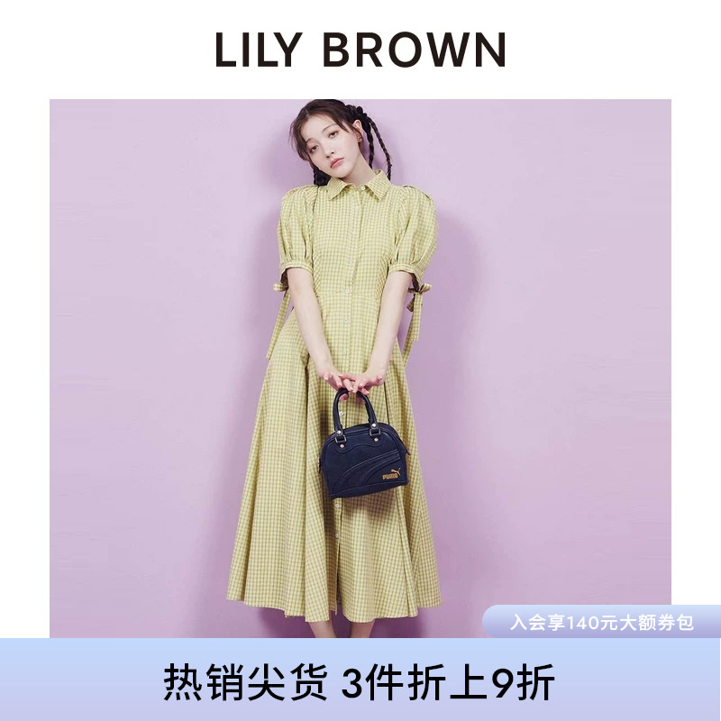 LILY BROWN春夏款 甜美格纹收腰衬衫翻领连衣裙LWFO241146