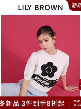 LILY BROWN2025秋冬新品MARY QUANT条纹圆领针织衫上衣LWNT254041