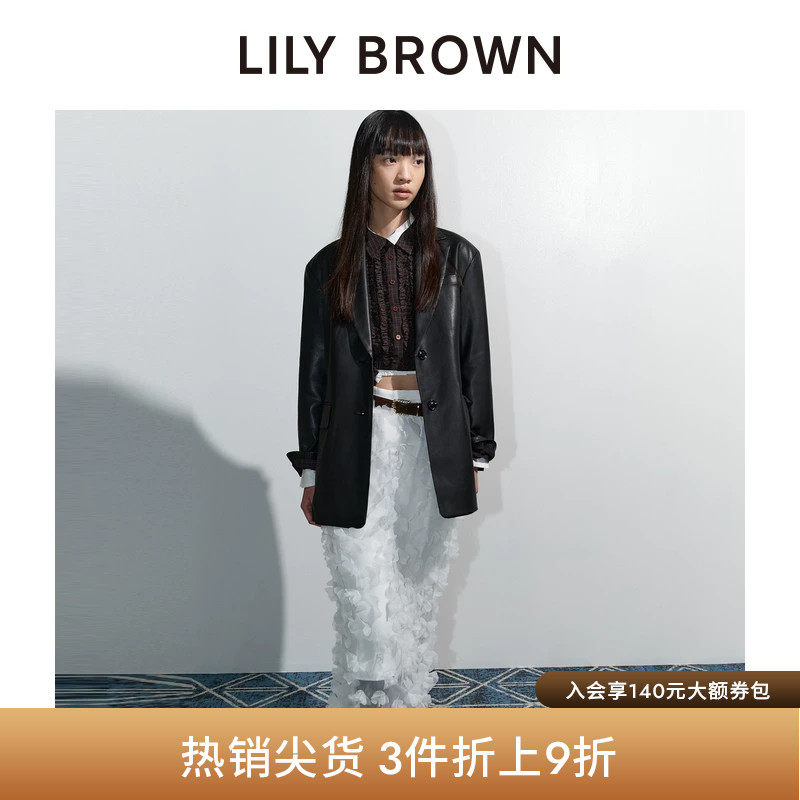 LILY BROWN秋冬款 甜美立体花边高腰直筒半身裙LWFS245065