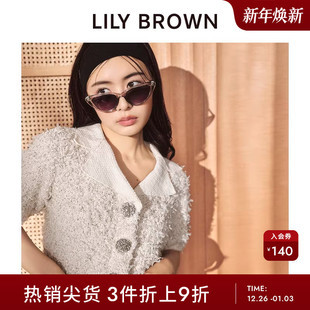 LILY CANDY甜美翻领钻扣针织上衣LWND242801 BROWN春夏款