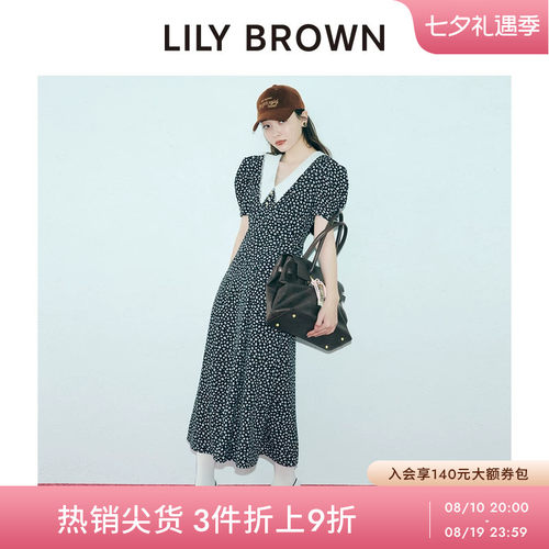 LILYBROWN印花泡泡袖收腰连衣裙