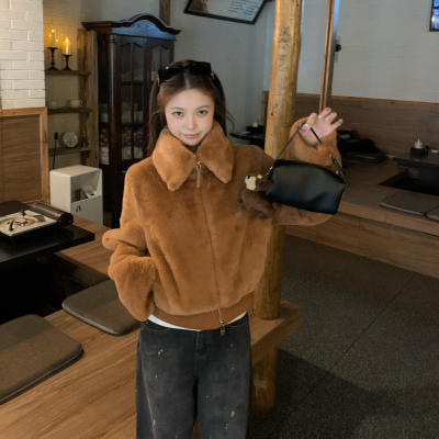 双拉链翻领保暖宽松开衫上衣