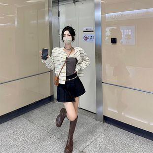 早秋2022新款 夹克短外套女 时髦名媛条纹粗花呢廓形显瘦小香风猎装